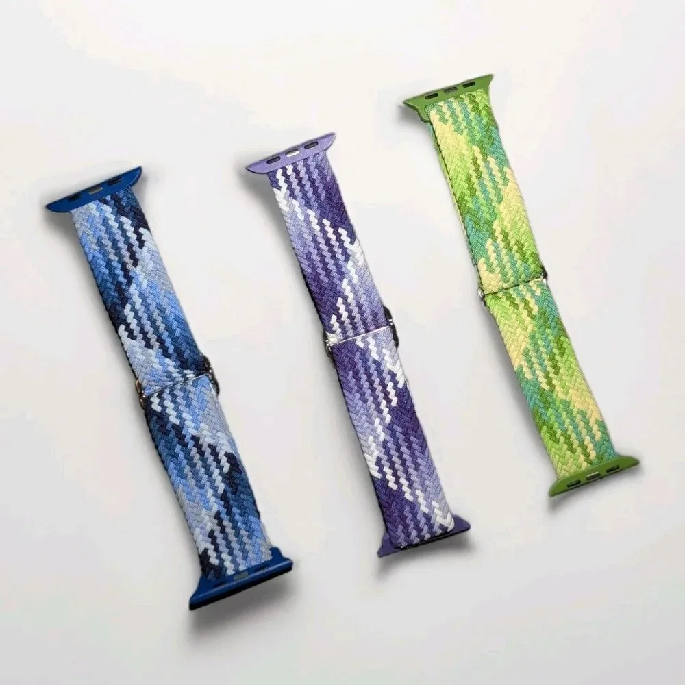 Apple Watch Bands 42 44 45mm Multicolor Blue Purple Green Braided Nylon Loop (BR